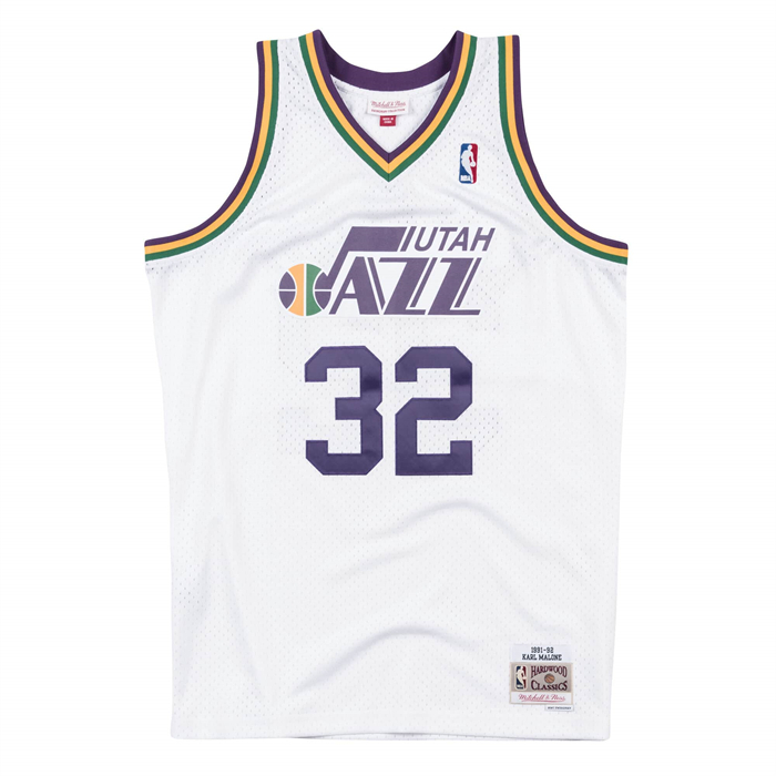 Camiseta Utah Jazz Karl Malone NO 32 Mitchell & Ness 1991-92 Blanco